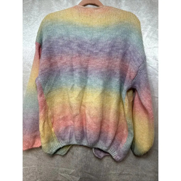Bisous Project Wool Blend‎ Pastel Rainbow Fuzzy Knit Open Cardigan Soft Cozy - Picture 4 of 5